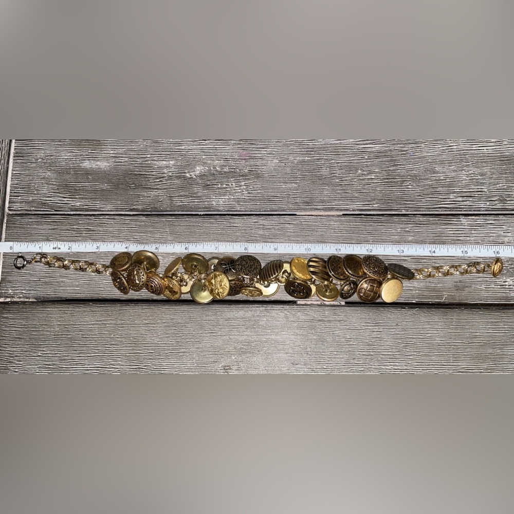 Brass-tone Button Collar Necklace - Picture 3 of 3